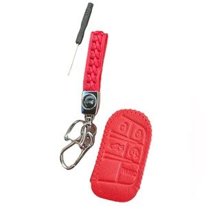 NWT Red Leather Jeep Key Chain With Key Fob Cover